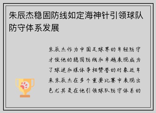 朱辰杰稳固防线如定海神针引领球队防守体系发展